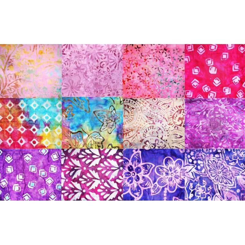 Pack 12 Fat Quarters Batik Rosa-lila Pack 12 Fat Quarters Batik Rosa-lila