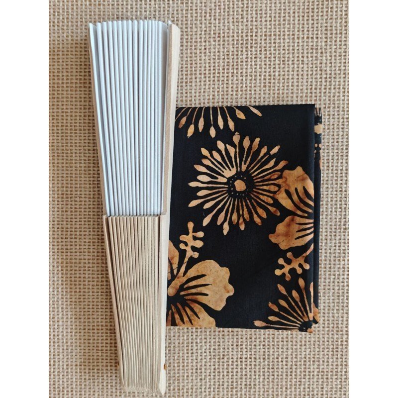 Abanico con tela batik negro-gris NG2 Abanico con tela batik negro-gris NG2